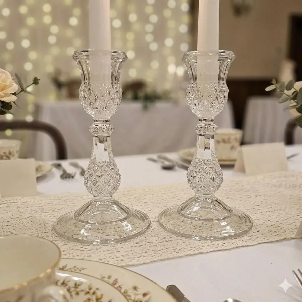 Vintage Diamond Point Candlesticks